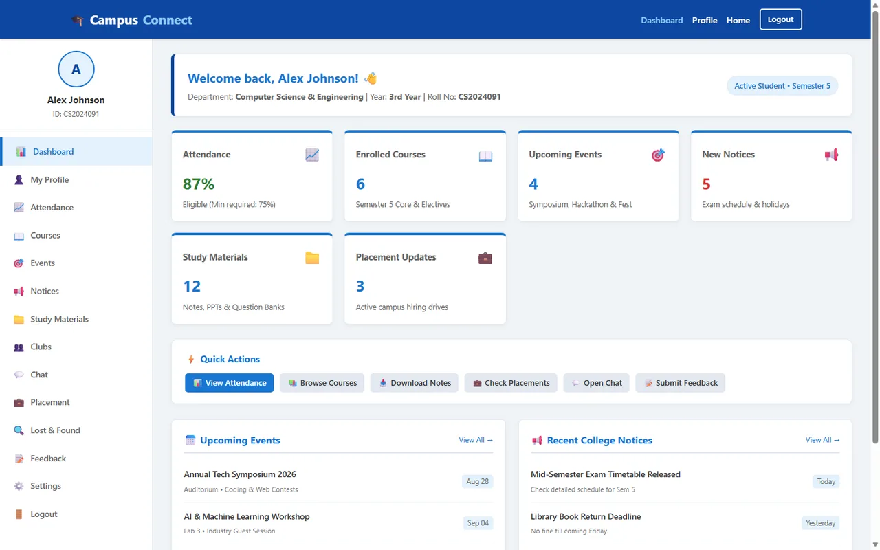 Campus Connect Real Application Preview
