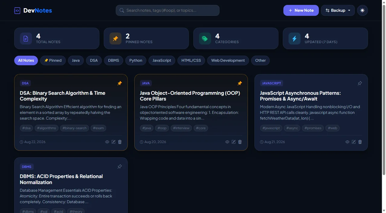 Developer Notes & Knowledge Manager Application Preview