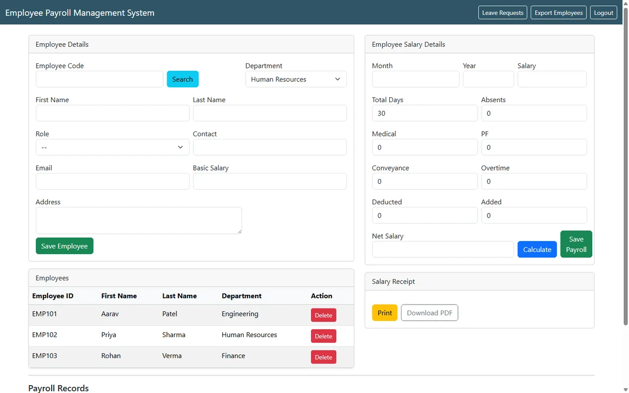 Employee Payroll Management Interface Preview